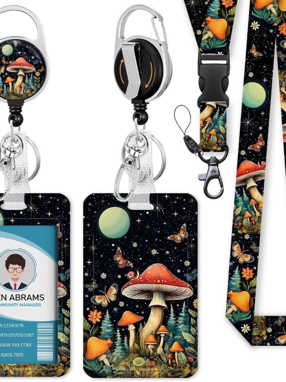 Lanyards for Id Badge, Teacher Card Holder Retractable Reel Mushroom